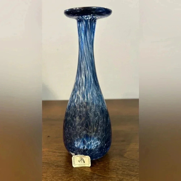 Jan Stievens Glashytta Sweden Small Blue Hand Blown Vase Rare Pristine Condition - Picture 1 of 6